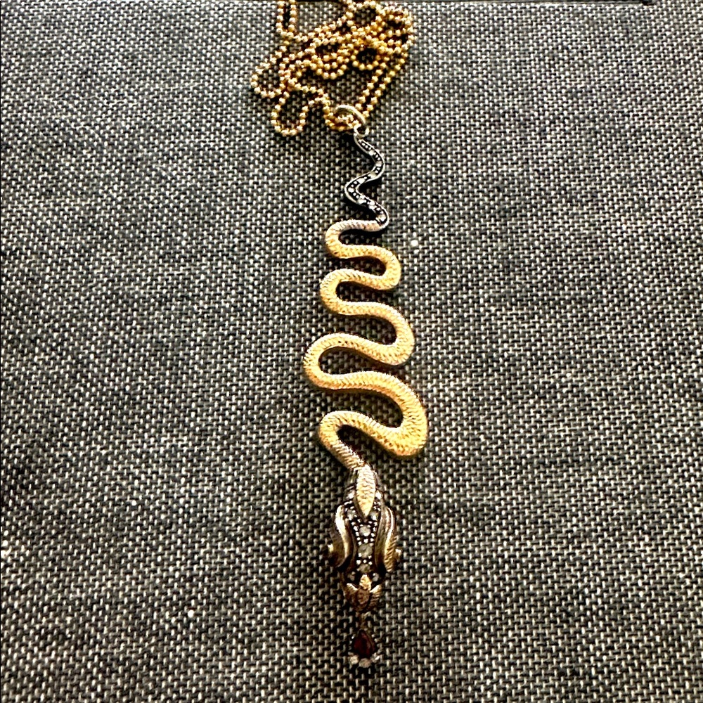 Rare Renee Lewis 18K Snake Diamond Ruby Necklace - Spectacular!